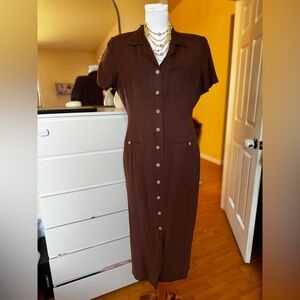 Positive Attitude Brown Button-Front Midi Dress